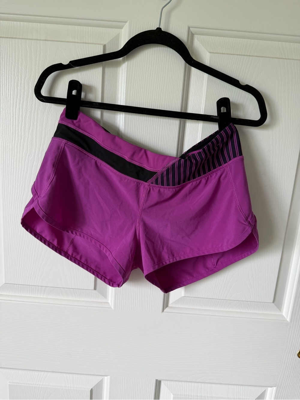 Lululemon Women’s Magenta Athletic Shorts with Striped Waist Panel